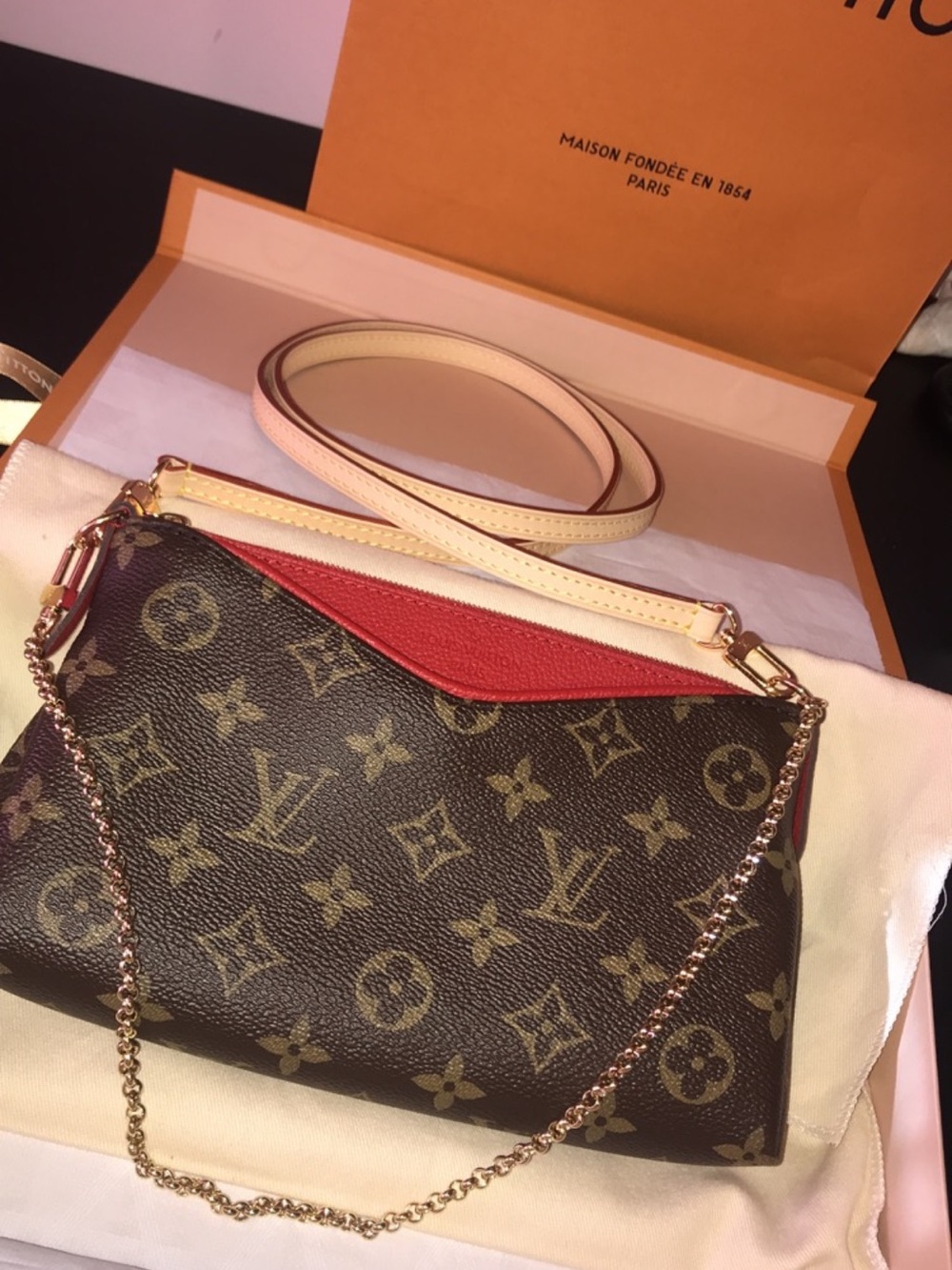 Louis Vuitton Pallas clutch Red Trim Crossbody Bag